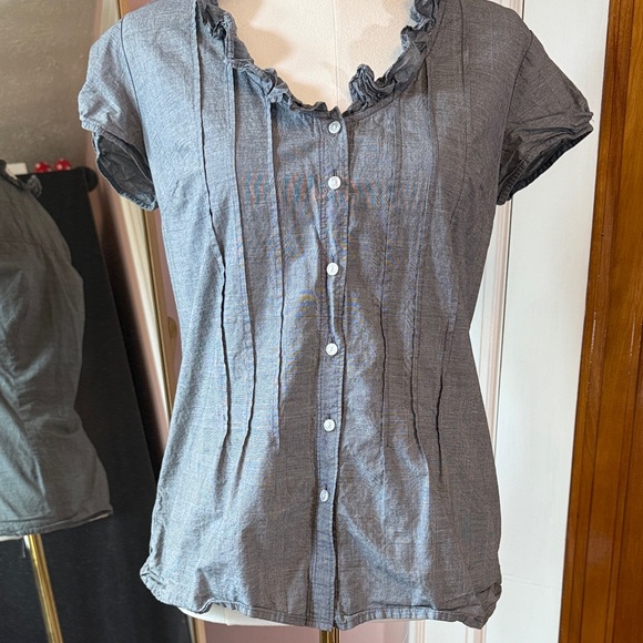 Merona Slate Ruffle Button-Up Blouse - Picture 3 of 8